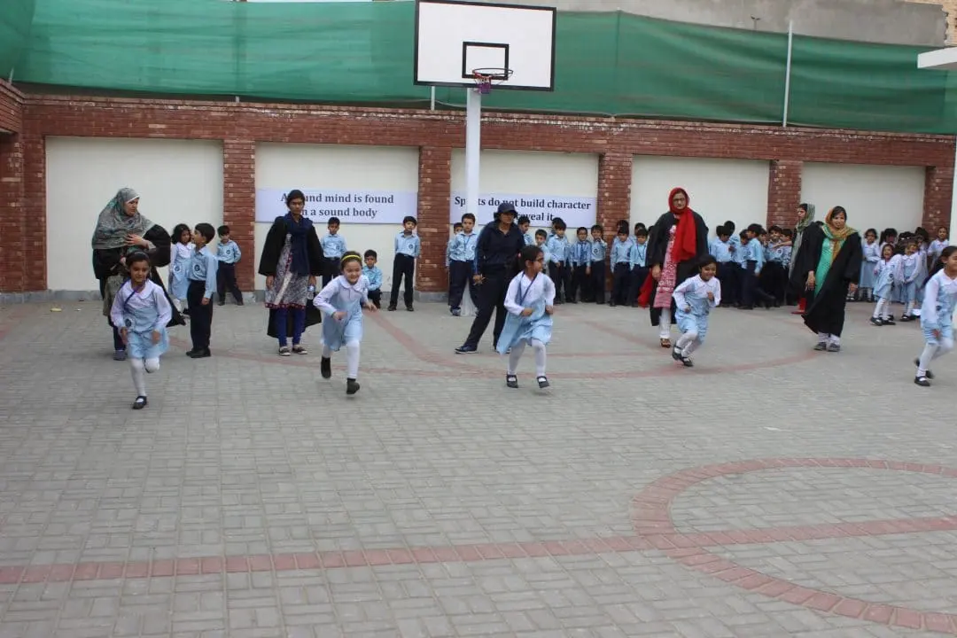 Students playing games in the courtyard
