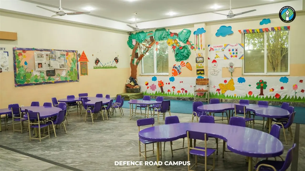Early years classroom decorated with children’s artwork